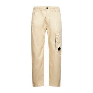 Cp Company Men Ivory Stretch Cotton Satin Cargo Trousers